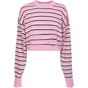 Palm Angels, Truien, Dames, Roze, S, Katoen, Gestreepte Katoenmix Crop Sweater