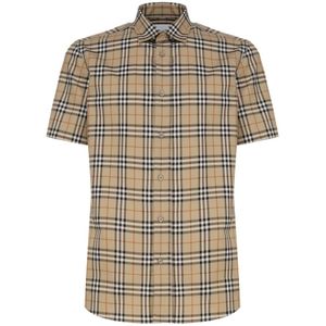 Burberry, Overhemden, Heren, Beige, M, Katoen, Vintage Check Knoopsluiting Shirt