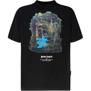 Palm Angels, Tops, Heren, Zwart, XL, Katoen, Jungle Print Grafisch T-Shirt