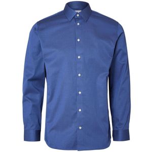 Selected Homme, Donkerblauw Katoenen Slim Fit Overhemd Blauw, Heren, Maat:M