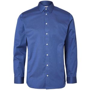 Selected Homme, Overhemden, Heren, Blauw, M, Katoen, Donkerblauw Katoenen Slim Fit Overhemd