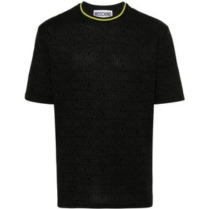 Moschino, Tops, Heren, Zwart, S, Zwarte Logo Gestreepte T-shirts en Polos