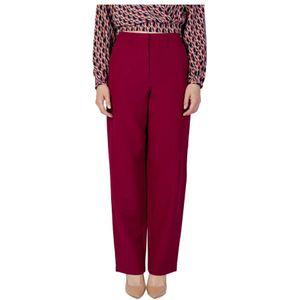 Vila, Broeken, Dames, Rood, S, Polyester, Bordeaux Broek met Rits en Knopen