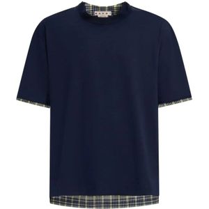 Marni, Tops, Heren, Blauw, XL, Geruite Blauw-Zwart T-Shirt