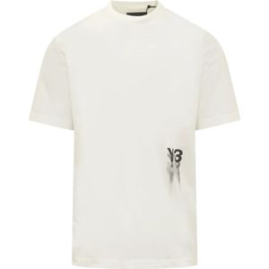 Y-3, Tops, Heren, Beige, M, Korte mouwen T-shirt met bedrukt logo