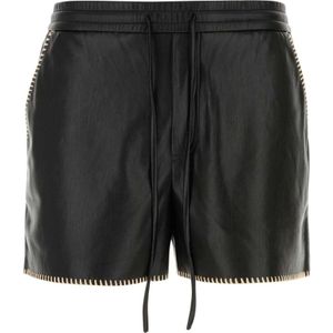 Nanushka, Korte broeken, Heren, Zwart, M, Stijlvolle Zwarte Leren Bermuda Shorts