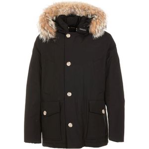 Woolrich, Winterjas, Zwarte Jas met Ritssluiting en Knoopsluiting Zwart, Heren, Maat:S