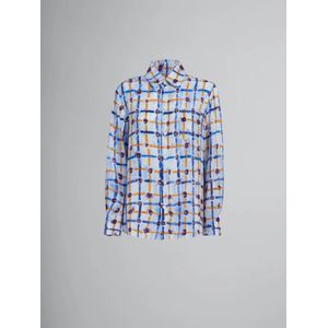 Marni, Blouses & Shirts, Dames, Blauw, S, Leer, Zijden Saraband Print Shirt