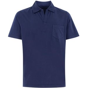 Sease, Tops, Heren, Blauw, M, Katoen, Buttonless Polo Shirt in gekleurd katoenen jersey