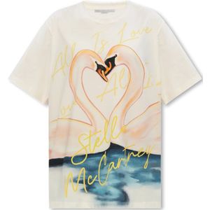 Stella McCartney, Tops, Dames, Beige, M, Katoen, Bedrukt T-shirt