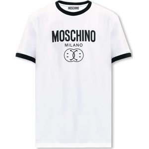 Moschino, Tops, Heren, Wit, M, Katoen, T-shirt met logo