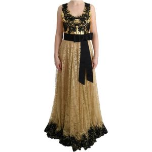 Dolce & Gabbana, Kleedjes, Dames, Geel, S, Katoen, Bloemenkanten jurk voor speciale gelegenheden