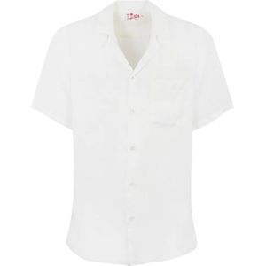 MC2 Saint Barth, Overhemden, Heren, Wit, M, Linnen, Linnen korte mouw V-hals shirt