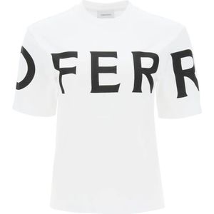 Salvatore Ferragamo, Oversized Logo Korte Mouw T-shirt Wit, Dames, Maat:S