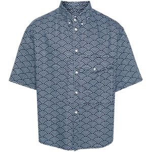 Kenzo, Overhemden, Heren, Blauw, S, Denim, Seigaiha Print Denim Overhemd