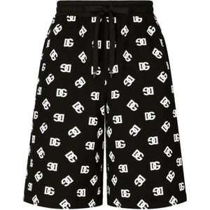 Dolce & Gabbana, Korte broeken, Heren, Zwart, S, Katoen, Zwarte Logo Shorts met Trekkoord in de Taille