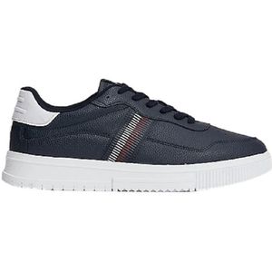 Tommy Hilfiger, Schoenen, Heren, Blauw, 42 EU, Leer, Blauwe Lage Sneakers Leer Nylon