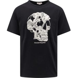 Alexander McQueen, Tops, Heren, Zwart, S, Katoen, Zwart T-shirt met schedelborduursel