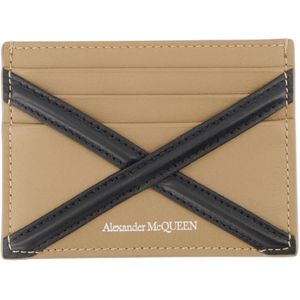 Alexander McQueen, Accessoires, Heren, Beige, ONE Size, Leer, Bicolor Leren Kaarthouder