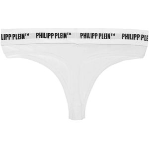 Philipp Plein, Ondergoed, Dames, Wit, L, Katoen, Elegante Witte String Dubbelpak