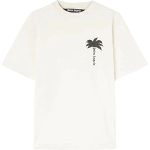 Palm Angels, Tops, Heren, Wit, M, Katoen, Katoenen T-shirts met Palmboomprint