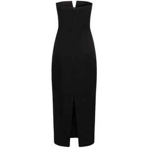 Roland Mouret, Kleedjes, Dames, Zwart, XS, Wol, Elegante Strapless Wol Zijde Midi Jurk