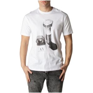 Armani Exchange, Tops, Heren, Wit, S, Katoen, Bedrukt T-shirt met lange mouwen en rits