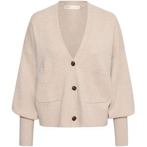 InWear, Feminien Gebreid Cardigan met V-Hals en Knopen Beige, Dames, Maat:L/XL