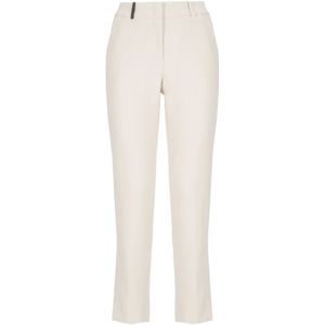 Peserico, Broeken, Dames, Beige, M, Roze Broek met Leren Detail