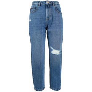 YES Zee, Blauwe Jeans met Hoge Taille en Scheuren Blauw, Dames, Maat:W30