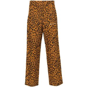 Palm Angels, Broeken, Heren, Oranje, 2Xl, Katoen, Broek met luipaardprint en elastische tailleband