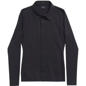 Balenciaga, Blouses & Shirts, Dames, Zwart, M, Zwart Stretch Jersey Klassieke Kraag Shirt