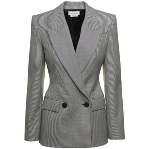 Alexander McQueen, Jassen, Dames, Grijs, L, Wol, Grijze Houndstooth Tailong Blazer