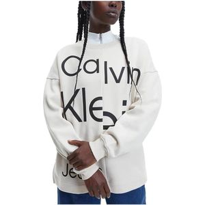 Calvin Klein, Sweatshirts & Hoodies, Dames, Beige, S, Katoen, Gedurfde onderbroken logo sweatshirt