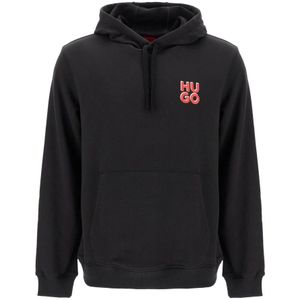 Hugo Boss, Sweatshirts & Hoodies, Heren, Zwart, L, Katoen, Geborsteld Katoenen Hoodie