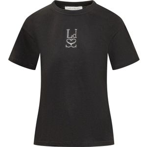 Ludovic de Saint Sernin, Tops, Dames, Zwart, L, Zwart T-shirt met strass monogram