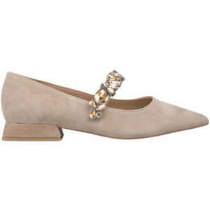 Alma EN Pena, Schoenen, Dames, Beige, 41 EU, Leer, Platte ballerina met strassband