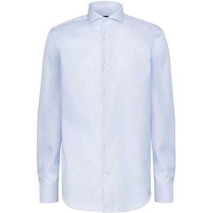 Boggi Milano, Overhemden, Heren, Blauw, S, Katoen, Ultimate NON Iron Regular Fit Gestreept Katoenen Dobby Overhemd