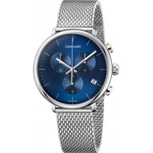 Calvin Klein, High Noon Quartz Horloge - Blauwe Wijzerplaat, Roestvrijstalen Band Grijs, Dames, Maat:ONE Size