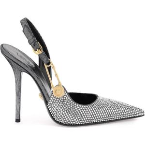 Versace, Glitterende Rhinestone Slingback Pumps Grijs, Dames, Maat:38 EU