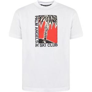 Palm Angels, Heren Ski Club T-Shirt Wit Wit, Heren, Maat:XL