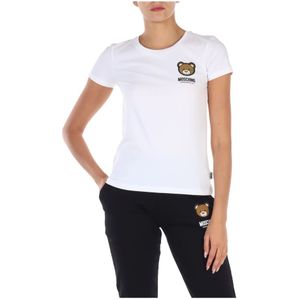 Moschino, Stretch katoenen T-shirt met logo print Wit, Dames, Maat:S
