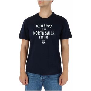 North Sails, Tops, Heren, Blauw, M, Katoen, Blauw Kortemouw T-shirt - 100% Katoen