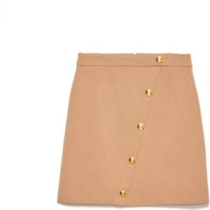 Gaëlle Paris, Rokken, Dames, Beige, M, Milano Point Rok met Beige Kamelen Logo Knopen