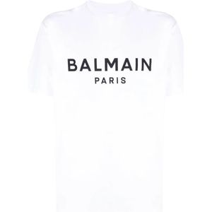 Balmain, Tops, Heren, Wit, S, Katoen, Logo T-shirt