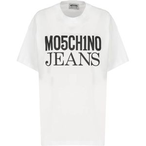 Moschino, Tops, Dames, Wit, M, Katoen, Wit Katoenen T-shirt met Logo Print