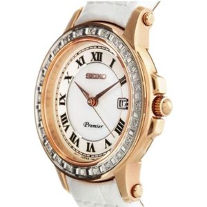 Seiko, Accessoires, Dames, Wit, ONE Size, Roze Goud Quartz Horloge met Leren Band