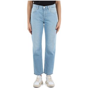 Replay, Straight Fit Jeans met Hoge Taille Blauw, Dames, Maat:W29