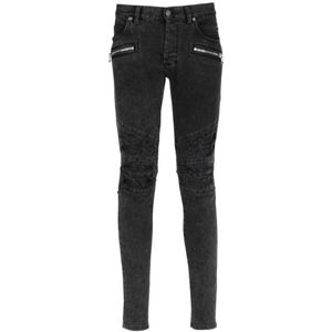 Balmain, Jeans, Heren, Zwart, W34, Katoen, Vervaagde imitatieleren slim jeans