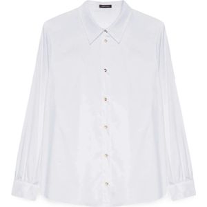 Fiorella Rubino, Blouses & Shirts, Dames, Wit, 4Xl, Katoen, Witte Poplin Blouse met Gouden Knopen